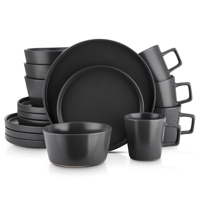 16-Piece Dinnerware Set - Stoneware, Black Matte