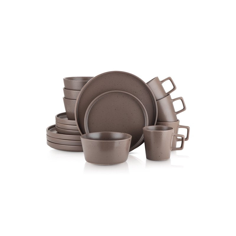 16-Piece Brown Matte Stoneware Dinnerware Set - Celina