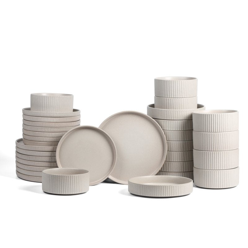 32-Piece Beige Dinnerware Set - Durable Stoneware