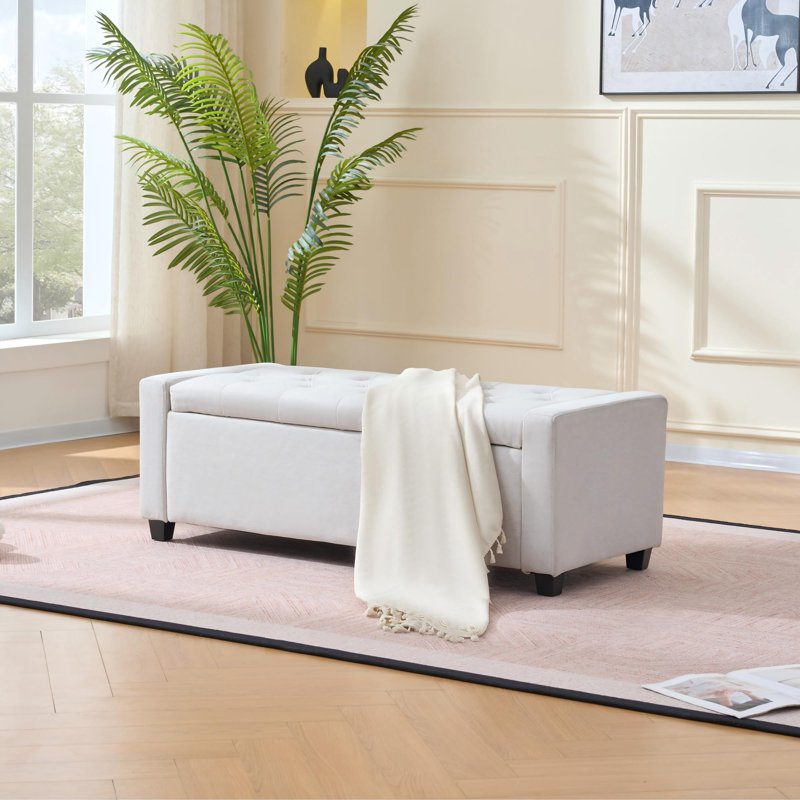 Upholstered Storage Ottoman Bench with Safety Hinge - 48 Inch