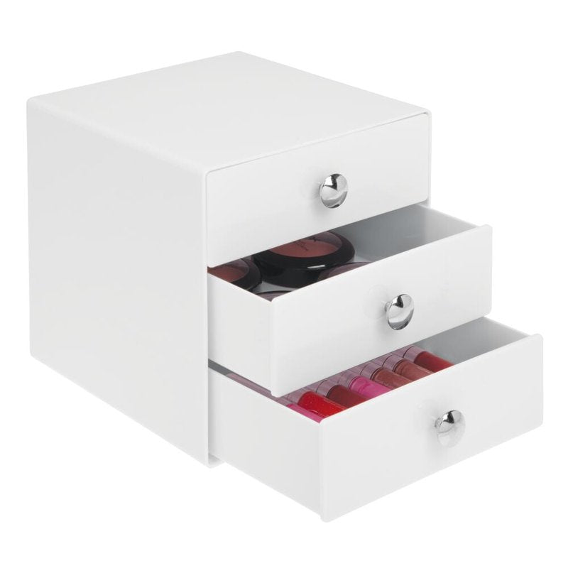 iDesign White Plastic 3-Drawer Vanity Organizer - 6.5 x 6.5 x 6.5 Inches