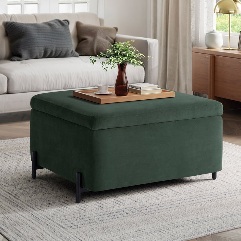 Large Storage Ottoman - Reversible Velvet Coffee Table & Seat