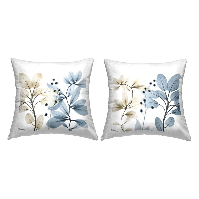Set of 2 Modern Plant Sprigs Decorative Throw Pillows 18x18