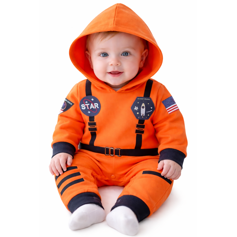 Baby Toddler Astronaut Onesie Hooded Romper - Orange, 18 Months, Long Sleeve