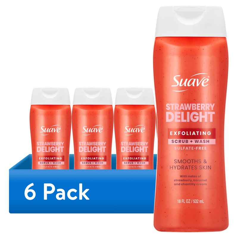 Strawberry Exfoliating Body Wash & Scrub - 6 Pack, Sulfate-Free Hydrating