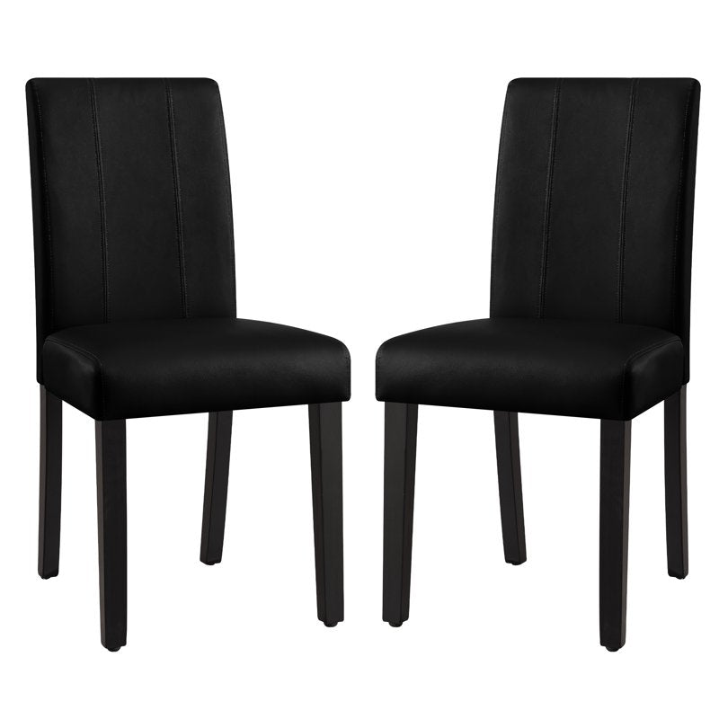 Faux Leather Dining Chair Set of 2 - Modern Mid-Century - Black