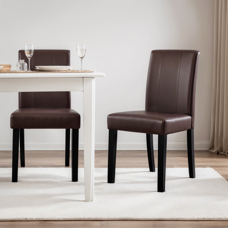Faux Leather Dining Chairs Set of 4 - Brown Parsons Style