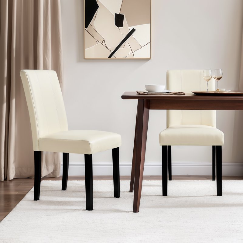 Modern Faux Leather Dining Chairs Set of 4 - White Upholstered