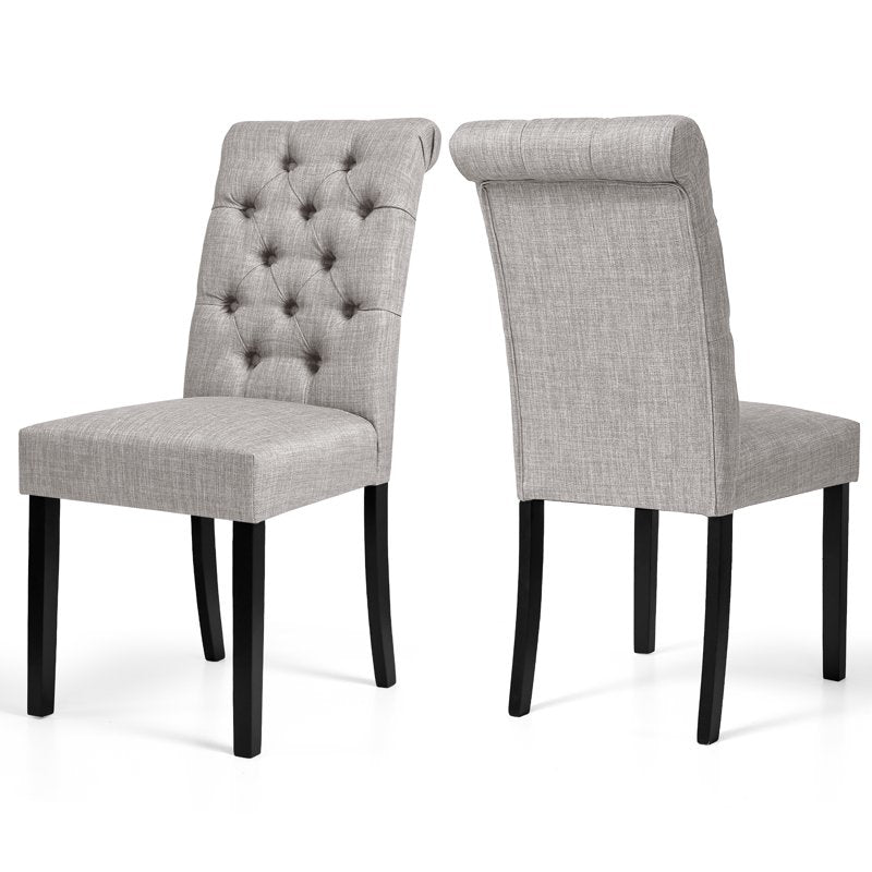Modern Upholstered Dining Chairs Set of 2 - Light Gray, Button Tufted