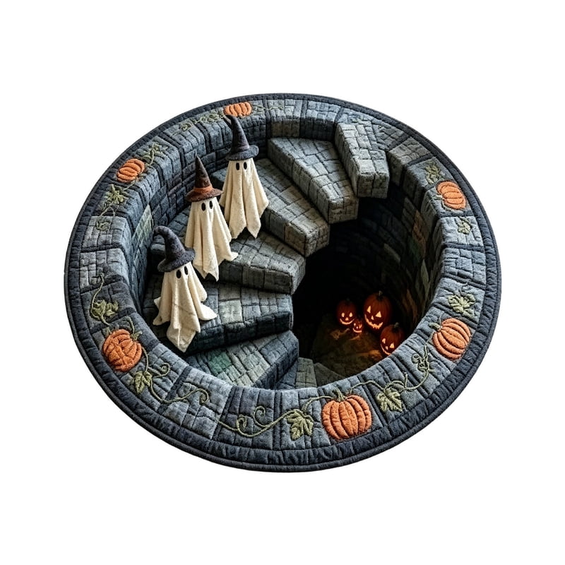 40x40cm Optical Illusion Halloween Doormat with Ghost Pumpkin Skull Design - Non Slip & Washable