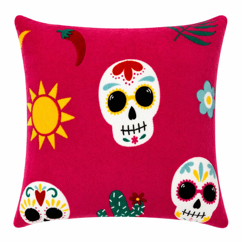 Summerween 18x18 Pink Fiesta Skulls Plush Decorative Pillow - Halloween Vibe
