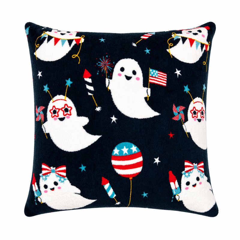 Patriotic Ghosts Plush Decorative Pillow - Summerween 18x18 Inch Throw Pillow