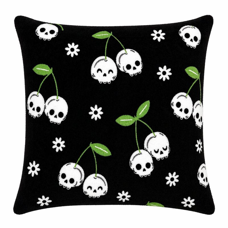Skull Cherries Plush Decorative Pillow - Summerween 18x18 Inch Throw Pillow
