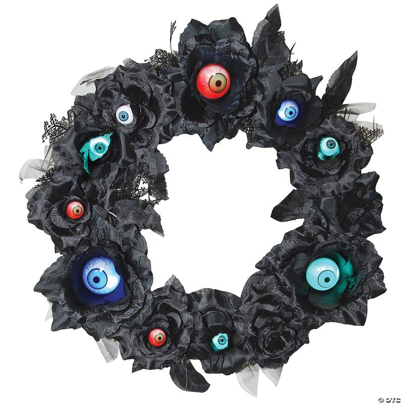 15-Inch Light-Up Halloween Door Wreath with Creepy Eyeballs