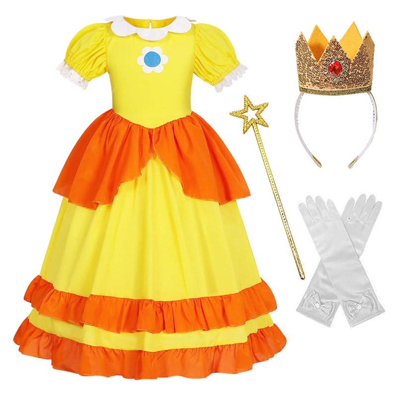 Girls Princess Costume Set 3T-4T Kids Halloween Fancy Dress with Crown Gloves Wand