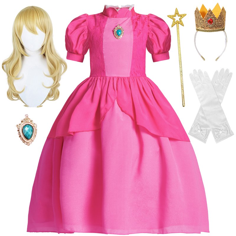 Girls Princess Dress with Accessories, Wig & Crown - Size 7-8 Years