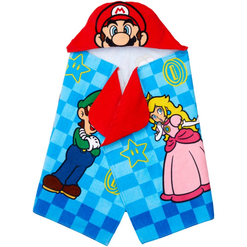 Kids Hooded Bath Towel with Super Mario Characters - 100% Cotton