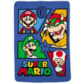 Super Mario Kids Blue Print Fleece Bed Blanket - Licensed Mario Variation