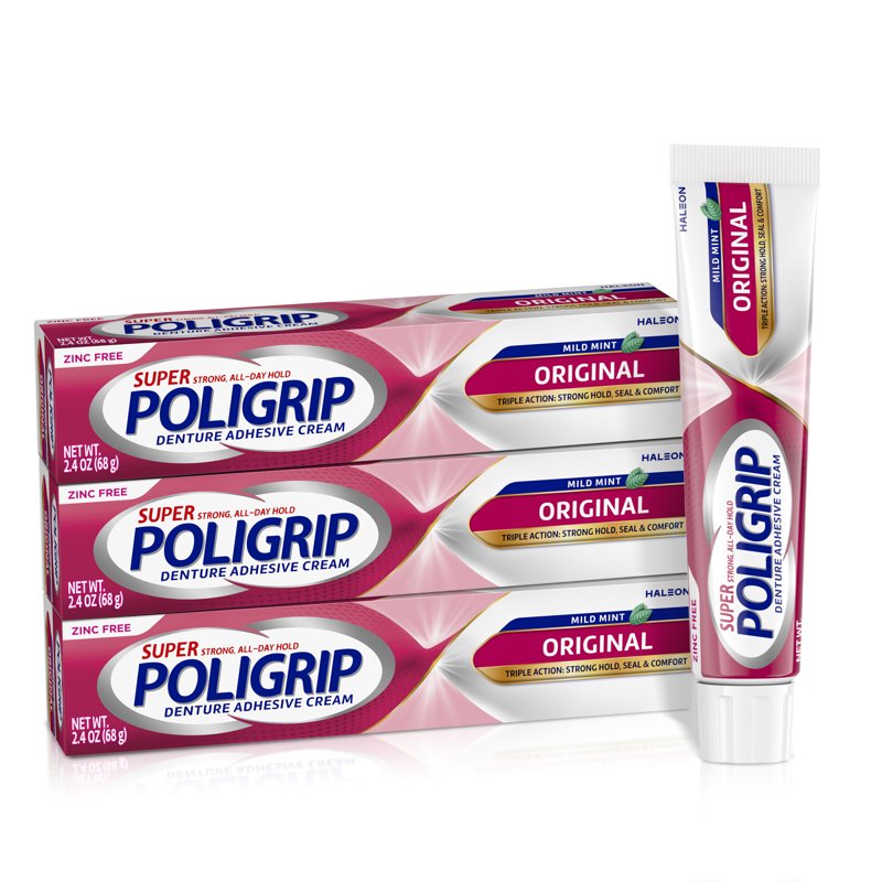 Denture Adhesive Cream - Strong All-Day Hold, 2.4 oz, Multipack