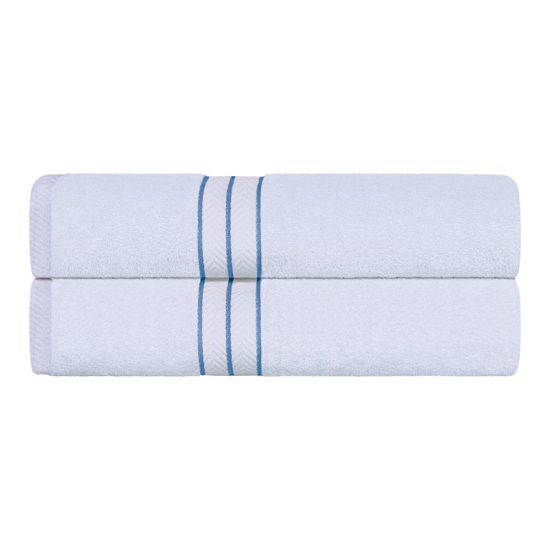 Turkish Cotton Plush Bath Towel Set - Light Blue 2-Piece Highly Absorbent Towels with Dobby Border - Superior
