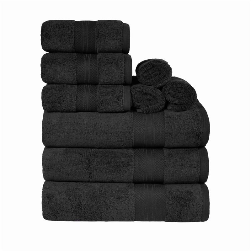 Superior Aria Turkish Cotton 9-Piece Towel Set - Black, Ultra Soft & Heavyweight