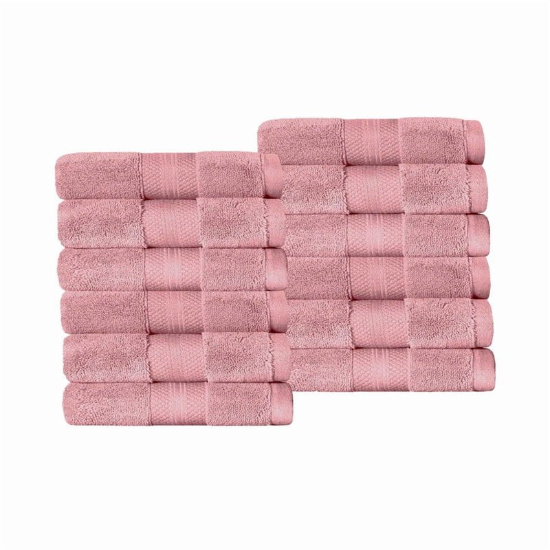 Turkish Cotton Face Towel Set - Heavyweight 12-Piece Coral Pink - Soft & Absorbent