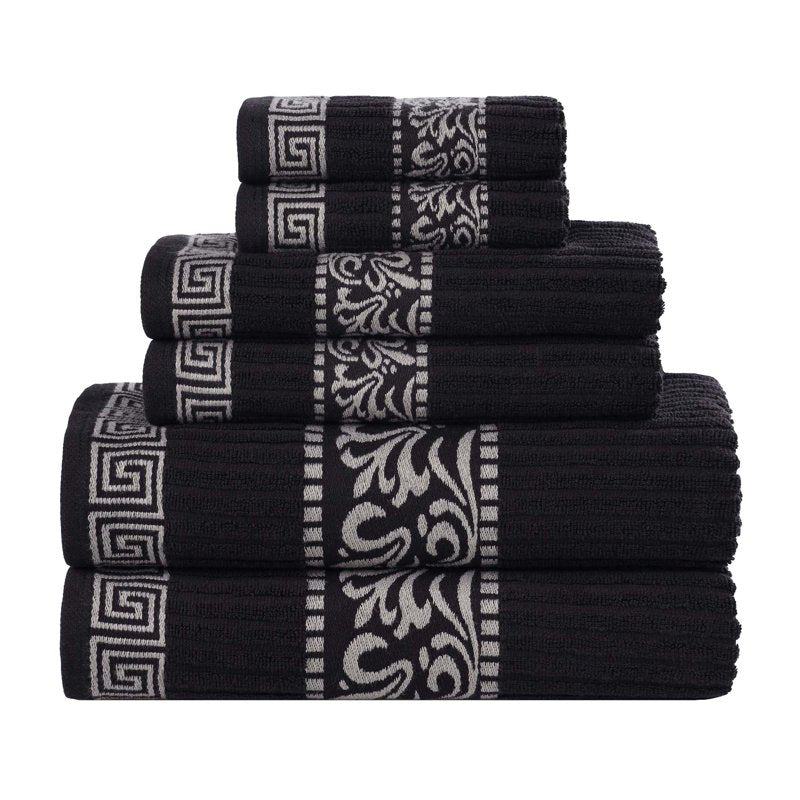 Superior Athens 6-Piece Cotton Greek Scroll Towel Set - Black Chrome