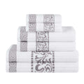 Greek Scroll Cotton Bath Towel Set - 6-Piece Quick Dry Towels - Chrome Variant