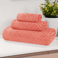 Coral Basketweave Egyptian Cotton 3 Piece Towel Set - Jacquard Bath Towels