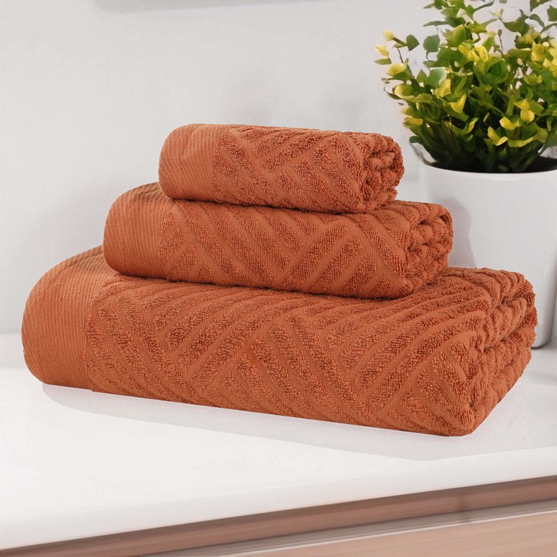 Pecan Egyptian Cotton Bath Towel Set - Basketweave Jacquard 4-Pack