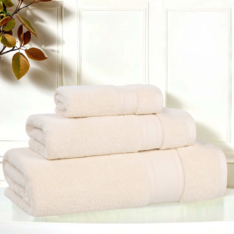 Ivory 3 Piece Zero Twist Cotton Towel Set - Ultra Soft & Absorbent
