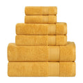 6 Piece Gold Zero Twist Cotton Towel Set - Ultra Soft & Absorbent Bathroom Towels with Border