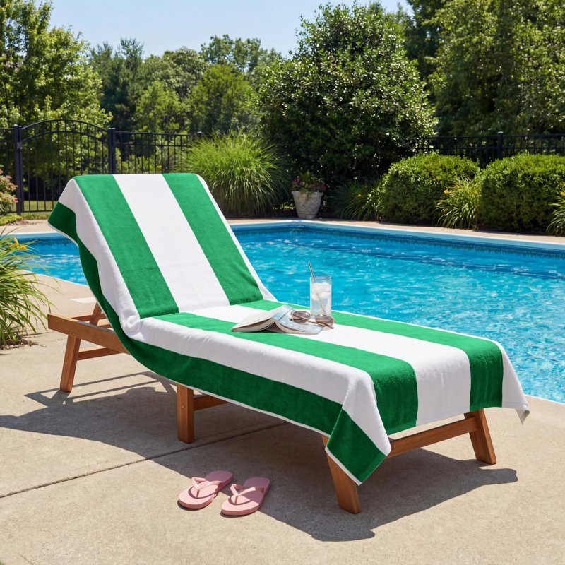 Cotton Lounge Chair Cover - Green, Cabana Stripe, Fits Standard & Oversized, OEKO-TEX Certified, Pack of 1