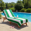 Cotton Lounge Chair Cover - Green, Cabana Stripe, Fits Standard & Oversized, OEKO-TEX Certified, Pack of 1