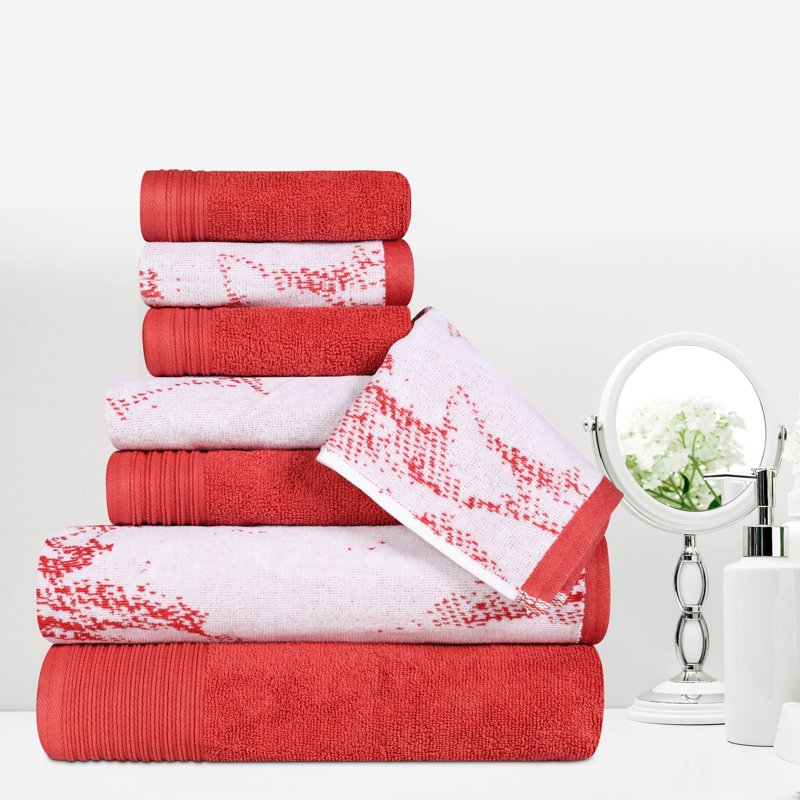 Superior Cotton Assorted Solid and Marble Towel Set - Terra Cotta, 8 Pieces