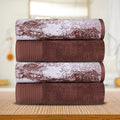 Brown Cotton Jacquard Border Bath Towel Set - 4-Pack, Superior