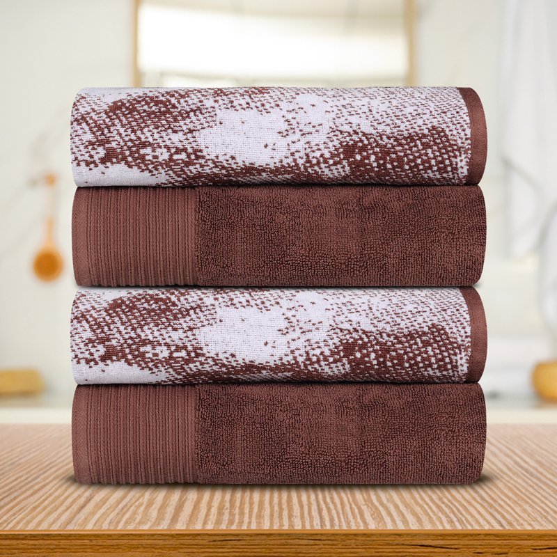 Brown Cotton Jacquard Border Bath Towel Set - 4-Pack, Superior