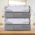 Gray Bath Towel Set - 4 Premium Cotton Jacquard Border Towels - Superior