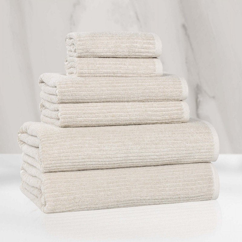 Beige Cotton Blend Towel Set - 6 Piece Medium Weight Soft Bath Towels - Superior Destin