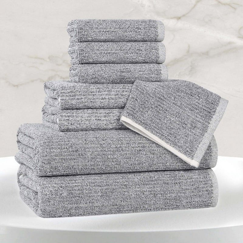 Charcoal Cotton Blend Bath Towel Set - 8 Piece Medium Weight Soft Towels with Variations