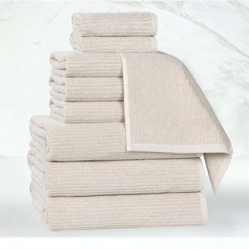 Beige 9-Piece Cotton Blend Towel Set - Soft Medium-Weight Bath Towels