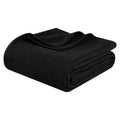 Full/Queen Cotton Blanket - All-Season Diamond Weave Bed Cover - Black