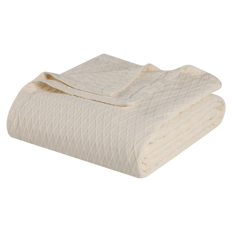All-Season Cotton Bed Blanket - Full/Queen Ivory Diamond Weave