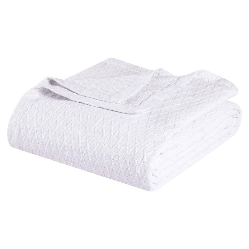 Superior Diamond Weave Cotton Blanket - All Season Twin Bed Cover - White