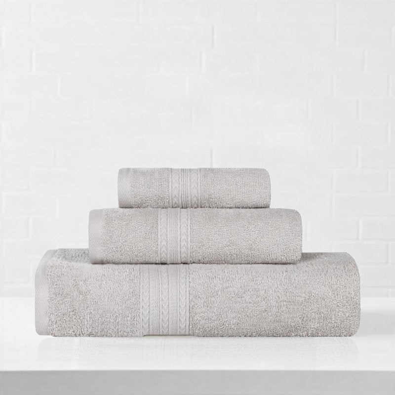 Silver Eco-Friendly Cotton 3-Piece Towel Set - Recycled & Absorbent