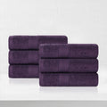 Eco-Friendly Cotton Hand Towel Set - Eggplant, 6-Piece Bathroom Linen with Chevron Border