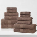 Eco-Friendly Cotton Coffee Towel Set - 12 Pieces, Includes Face, Hand & Bath Towels - Variation of Coffee, 12 Piece Towel Set