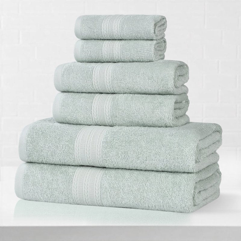 Eco-Friendly Cotton Towel Set - Aqua Marine, 6-Piece Bath, Hand & Face Towels - Recycled & Quick-Drying