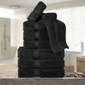Egyptian Cotton Heavyweight 9-Piece Towel Set - Black, Soft & Absorbent