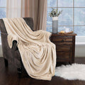 Soft Fleece Plush Blanket - Linen Solid Throw with Polka Dot Variation